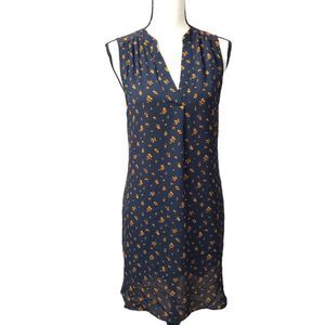 Boho Navy Blue and Yellow Round Hem Lined Sheath Dress Size 10